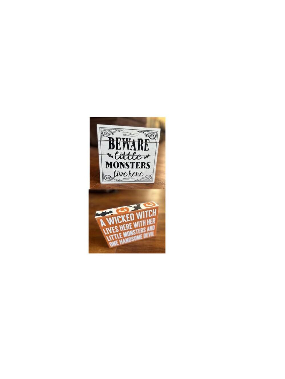 Decorative Halloween Wooden Block Signs - Set of 2